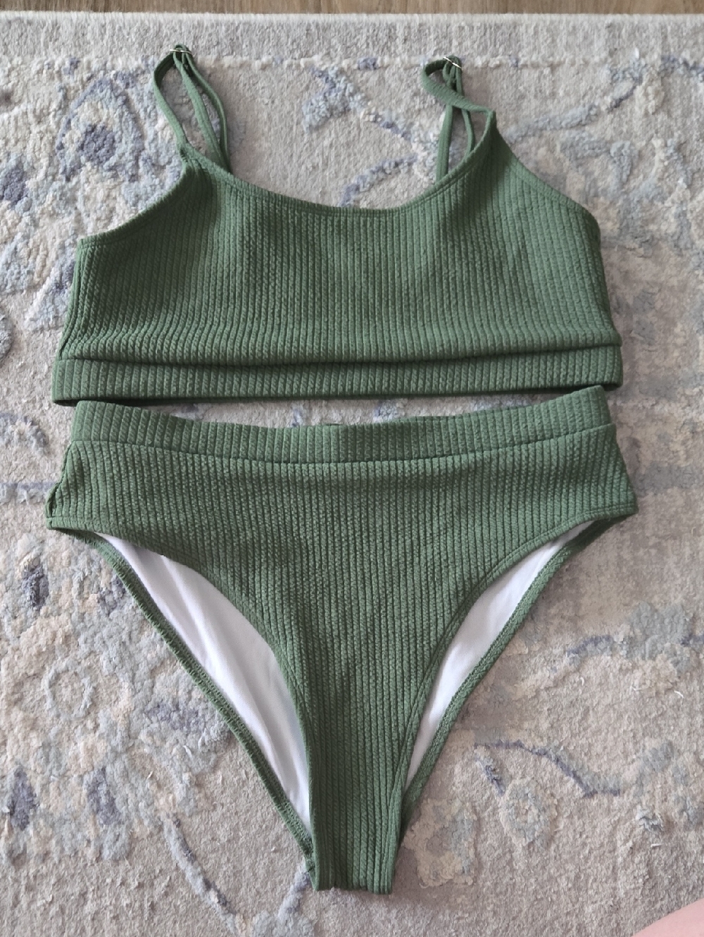 SHEIN Olive Ribbed High-Waist Bikini Set